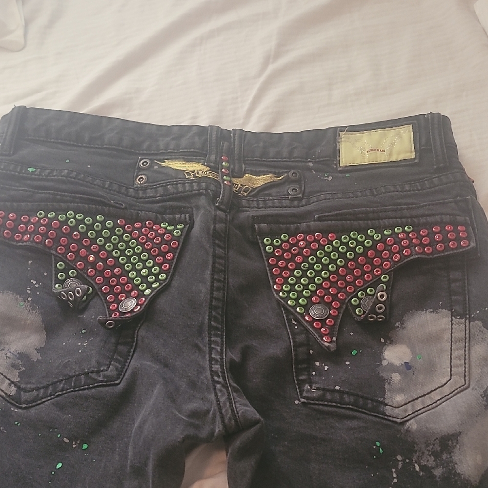 Robin's Jean Black Jeans with Red and Green Accents